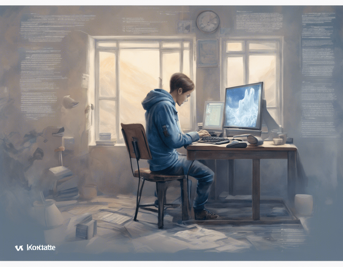 человек печатает на компьютере с логотипом ВКонтакте на экране