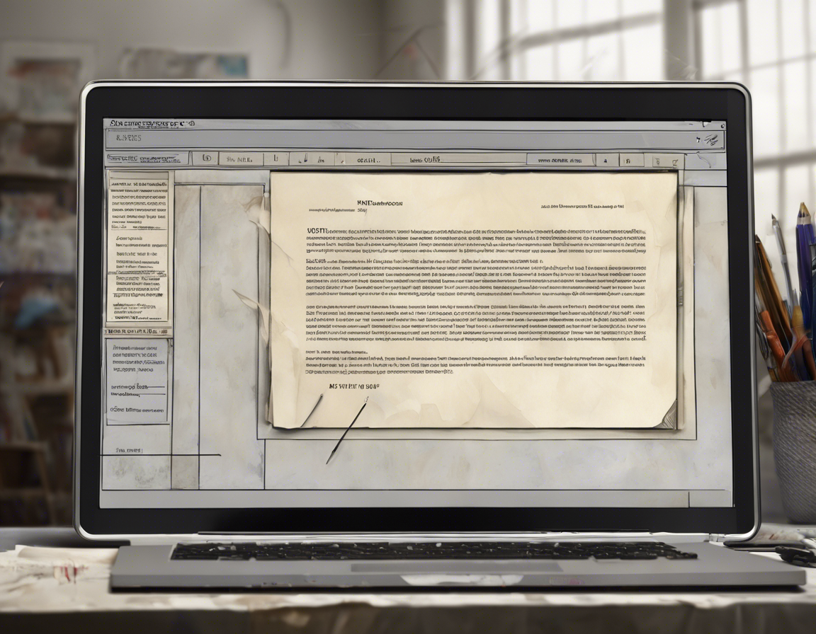 Экран компьютера с документом и выделенным текстом и ручкой сбоку