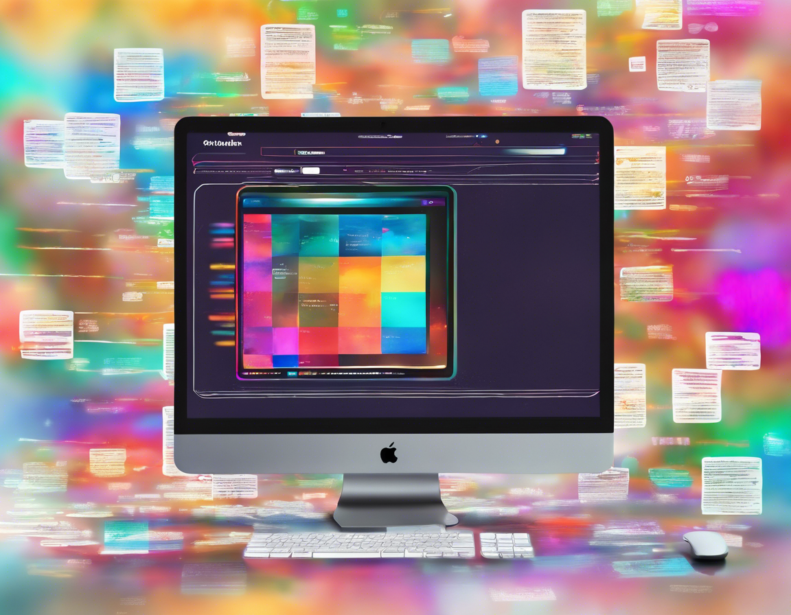 Экран компьютера с разноцветными хэштегами на фоне веб-сайта