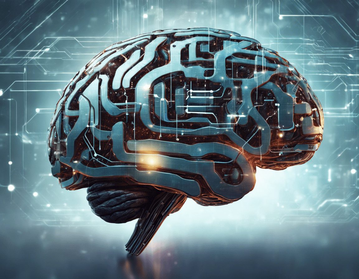Футуристический мозг искусственного интеллекта, подключенный к цифровой сети контента