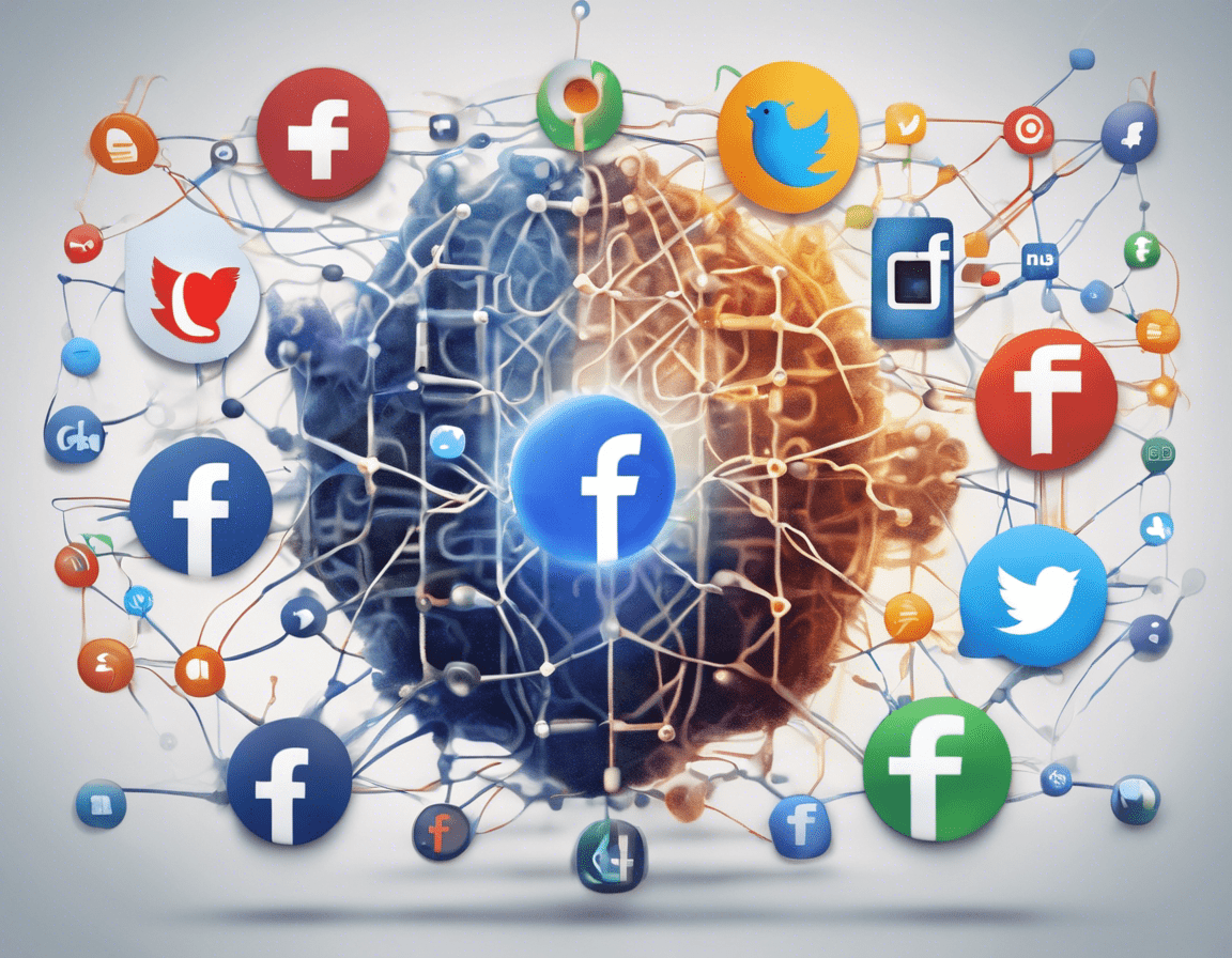 Иконка нейросети, соединенная с логотипами социальных сетей