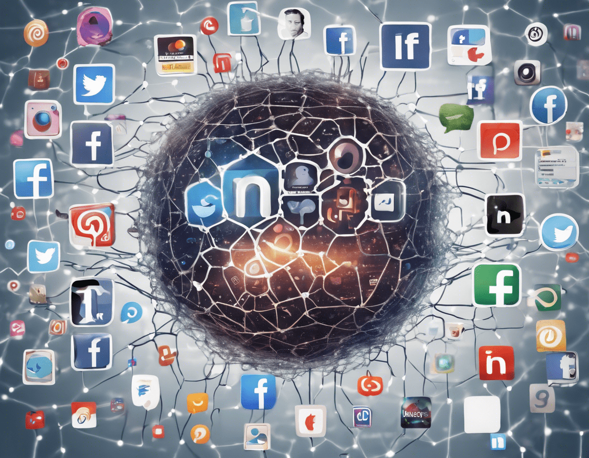 Иконка нейросети в окружении логотипов социальных сетей на цифровом экране