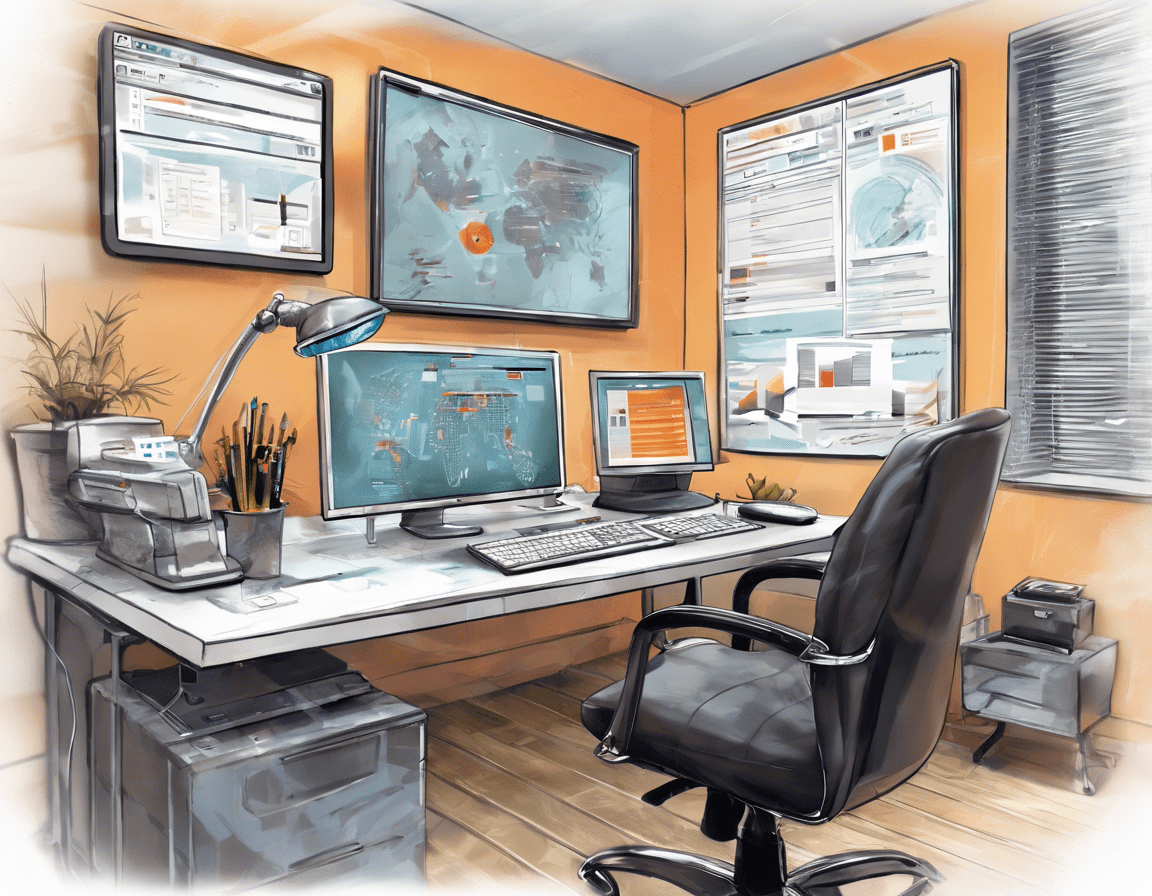 современный офисный стол с компьютером, на экране которого открыт дашборд автоматизации электронной почты