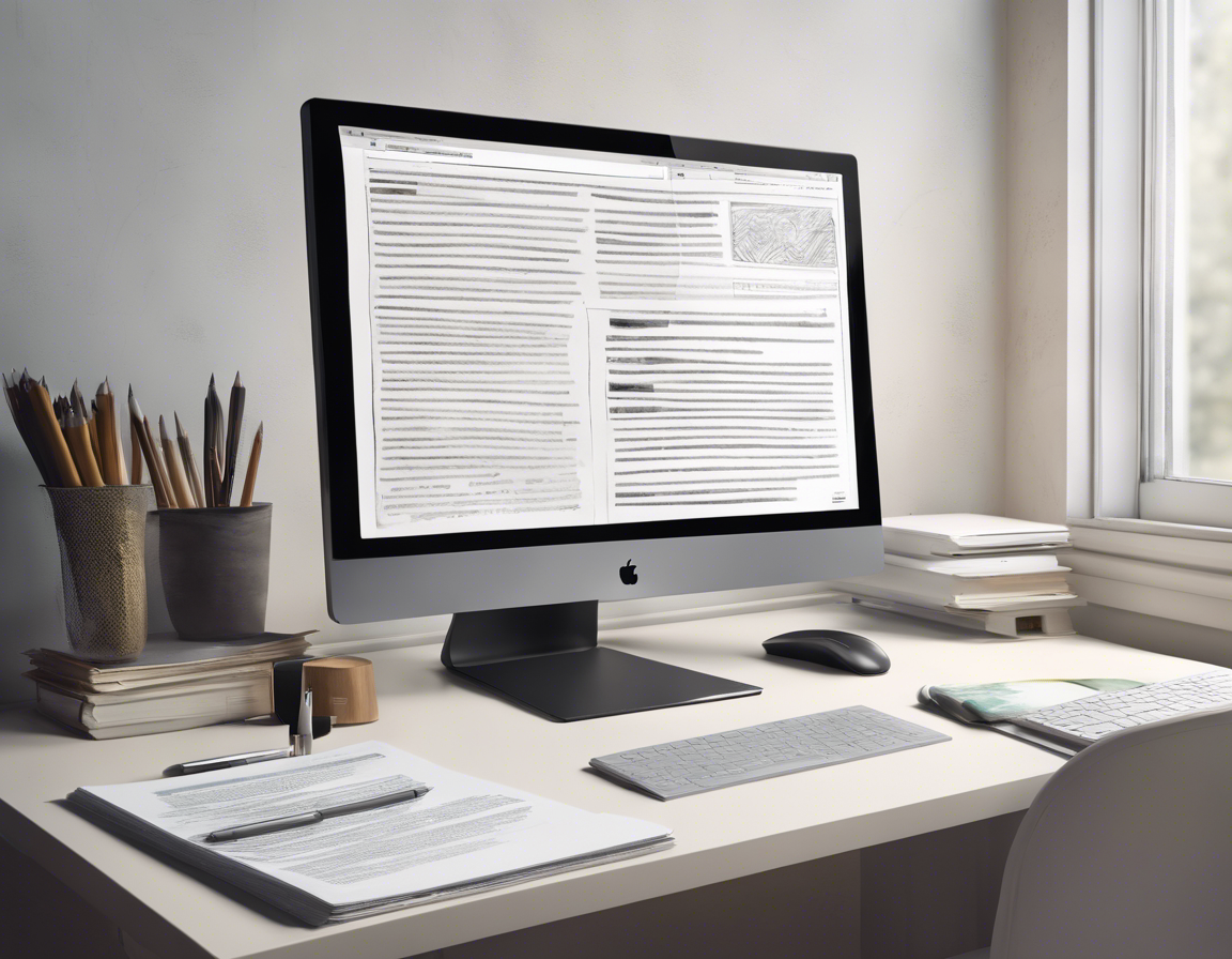 Современный компьютер с открытым редактором документов на экране, на чистом минималистичном столе