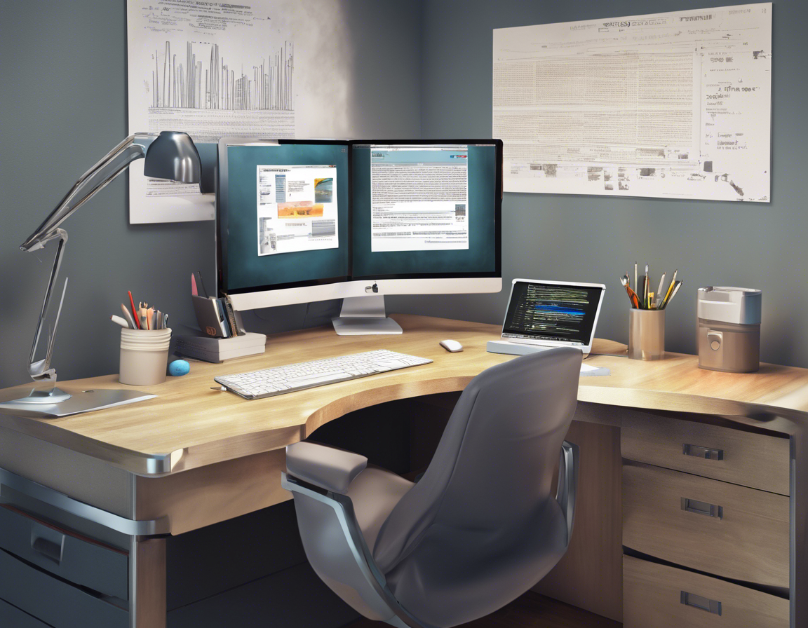 современный офисный стол с компьютером, на экране которого интерфейс программы для редактирования текста