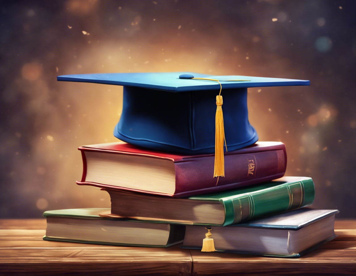 Стопка книг с дипломом на верху и академической шапочкой